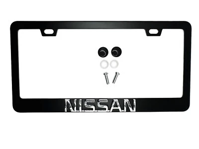 BLACK License Plate Frame Logo Stainless Steel Emblem for NISSAN w/ Chrome Logo - Image 1 of 2