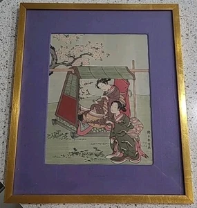 Japanischer Holzschnitt Reproduktion Suzuki Harunobu "Zwei Damen im Frühling" - Bild 1 von 7