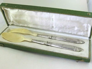 ANTIQUE SOLID SILVER   BOXED SALAD SERVERS   Made in PARIS FRANCE - Picture 1 of 7