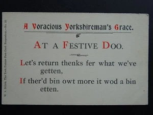Biltons Saying A VORACIOUS YORKSHIREMANS GRACE - AT A FESTIVE DOO c1903 UB PC - Picture 1 of 2