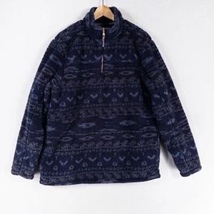 Suéter Alpine Sherpa 1/4 Cremallera Para Hombres Grande Azul Patrón Suroeste Bolsillos Informal - Imagen 1 de 8