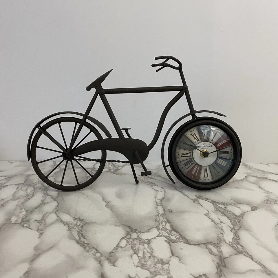 Farmhouse Brown Metal Bicycle Clock CottageCore Americana Home Decor Kitschy - Image 1 of 4