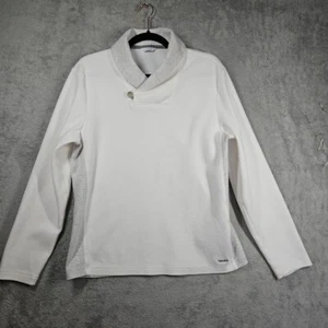 Calvin Klein Men Pullover Button Tap Collar Shirt White w Gray Trim Sz L NWOT  - Picture 1 of 17