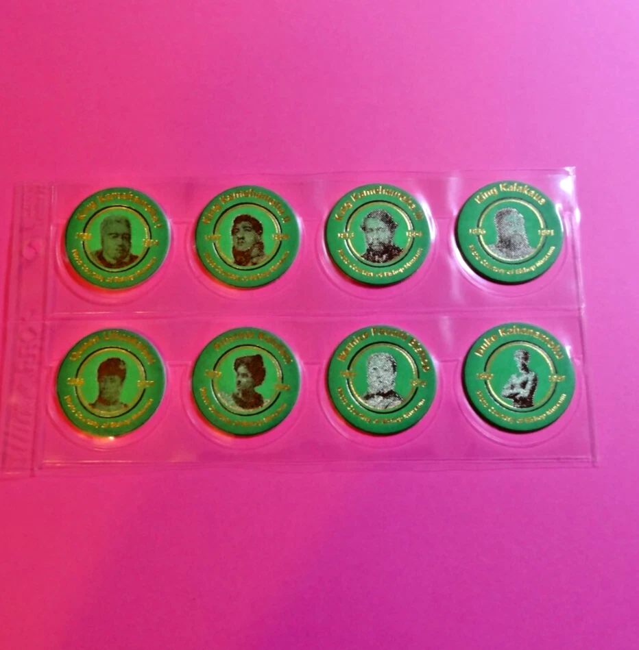 Pogs * ALII'S OF HAWAII * 8 Different * Green/Black * Nobility * Chiefs * Rulers - Image 1 of 1