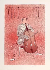 Unknown Artist, Bass Player in Red, Etching, signed and numbered in pencil - Picture 1 of 5