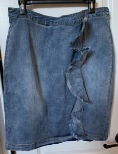 Ashley Stewart Womens Plus Sz 18 Ruffle Front Blue Jean Denim Short Skirt - Picture 1 of 9