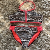 Wonder Nation Swimsuit Set Girls Size 14-16 Bottom 10-12 Top Pink Black 