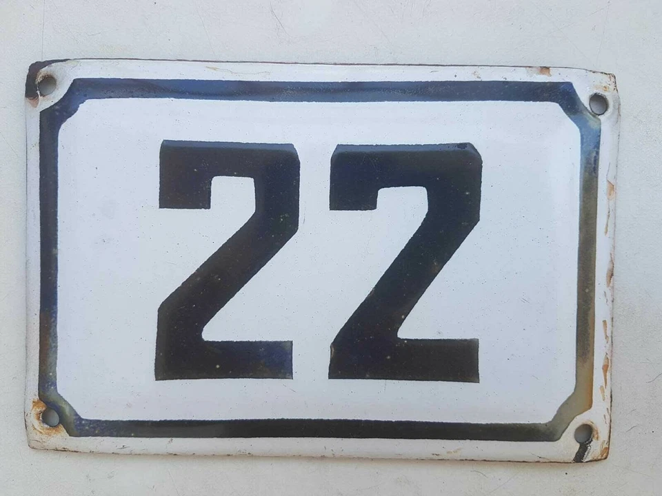 Letrero de casa de porcelana esmaltada número 22 # 22 genuino vintage ISRAELI  Foto 1 de 1