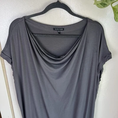 Eileen Fisher 粘胶人造丝球衣垂褶前班连衣裙 L 码灰色经典 — 第 1/4 张图片