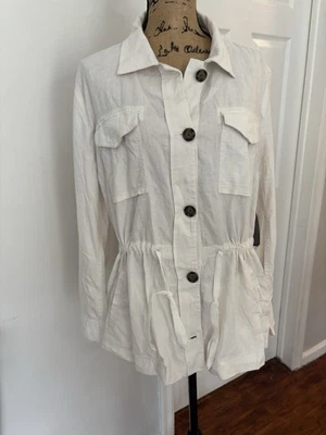 Style & Co Linen Blend Utility Jacket Women’s Large White Button Front NWT - Image 1 of 4