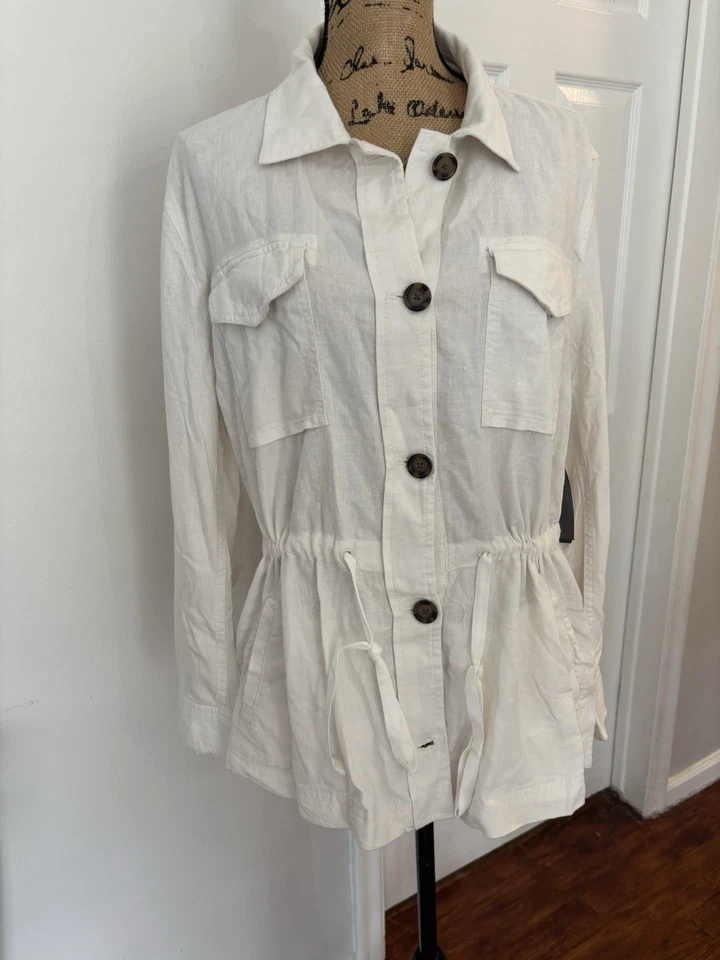 Style & Co Linen Blend Utility Jacket Women’s Large White Button Front NWT - Image 1 of 4