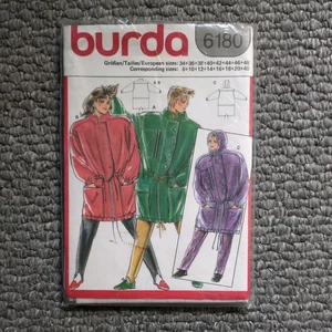 Vintage 80s Burda Sewing Pattern 6180, Loose Boxy Coat/Jacket, Size 8-22 - Picture 1 of 3