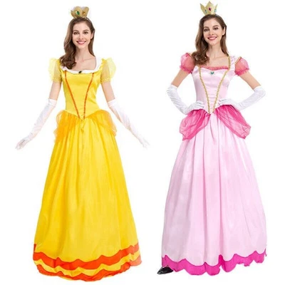 Adult Pink Sweet Princess Peach Cosplay Costume Halloween Carnival Party Dress