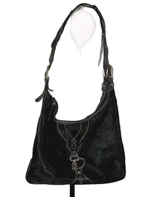 AMERICAN WEST 手工工具皮革小牛毛单肩包黑色懒散流浪汉  — 第 1/4 张图片