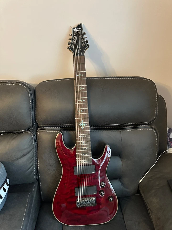 Schecter Damien Elite-8 Electric Guitar, Crimson Red Burst - Image 1 of 4
