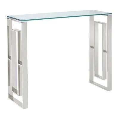 Contemporary Stainless Steel and Glass ConsoleDesk Silver - Image 1 of 4