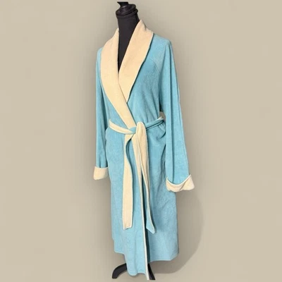 Vtg Stan Herman Plush Long Baby Blue Robe Pockets Size XL Tie Waist - Image 1 of 3