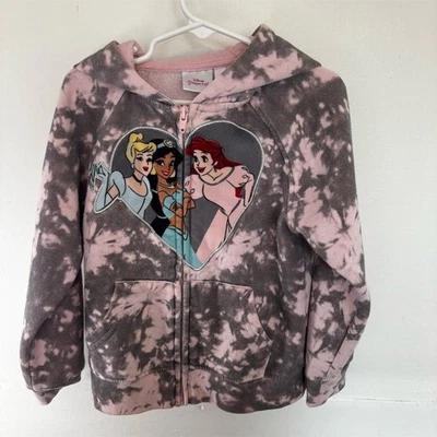 Disney Princess Girls Pink Tie Dye Zip-Up Hoodie Size 6 - Image 1 of 3