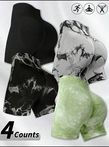 4pcs/Set Women's Seamless Tie-Dye Yoga Shorts, Versatile For Outdoor Climbing, - Picture 1 of 9