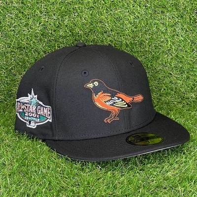 BALTIMORE ORIOLES 2001 ASG PACK HAT CLUB EXCLUSIVE SEATTLE PATCH 59FIFTY FITTED - Image 1 of 4
