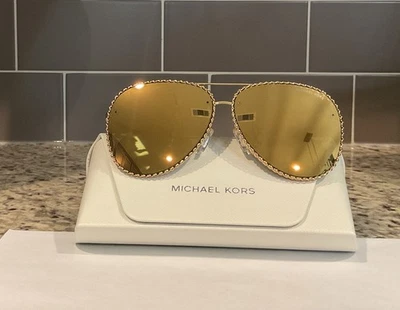 MICHAEL KORS Women’s MK1147 PORTOFINO SUNGLASSES w/Case Gold/Gold Mirror NIB - Image 1 of 4