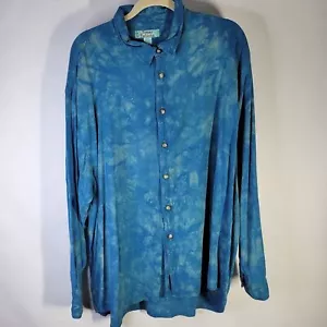 Herren Tommy Bahama 100 % Seide Langarm Knopfleiste Denim blau Batik Größe XXL - Bild 1 von 10