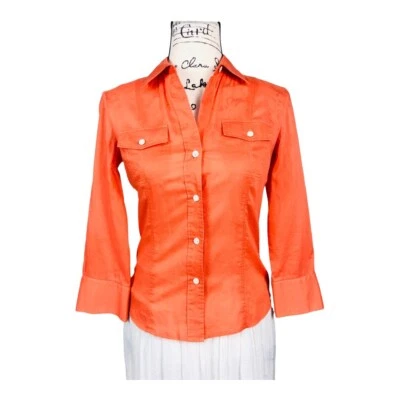 Camisa Theory para mujer talla XS pequeña abotonada mezcla de algodón manga 3/4 trabajo informal Foto 1 de 4