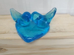 Signed 1992 Ron Ray 2 Blue Lovebirds Paperweight - Picture 1 of 8