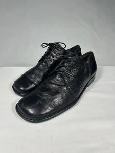 Vintage David Eden Men Handmade Ostrich Dress Shoes Square Toe Black Size 9 1/2 - Picture 1 of 7