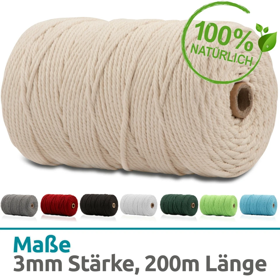 Makramee Garn Baumwolle Schnur - 3mm x 200m - zum basteln - Natur - Faden - Seil - Bild 1 von 1