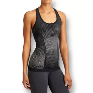 Athleta M Black Gray Ombré Racerback Tank Top Mesh Stretch Workout Gym Active - Picture 1 of 8