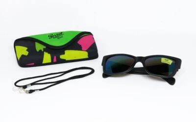 NOS VINTAGE SUNGLASSES PERSOL RATTI 40201 02 SPORT MATT BLACK GREEN MIRROR 69202 - Image 1 of 4