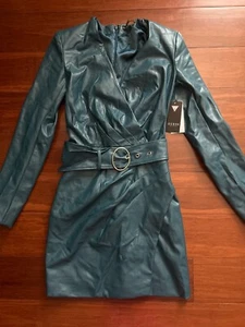 Guess Veronika Teal Faux Leather Dress Size XS NWT!! Super Gorgeous!! - Picture 1 of 6