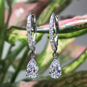 Elegante orecchino goccia argento 925 pieno donna zirconi regalo gioielli una coppia - Foto 1 di 5
