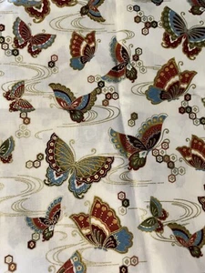 25-5-140 Hi Fashion Fabrics-Cotton Remnant-BUtterflies on cream-12 x 42" remnant - Picture 1 of 2