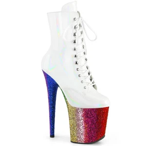 FLAMINGO-1020HG Pleaser Plateaustiefeletten weiß Holo Lack regenbogen Glitter - Bild 1 von 1