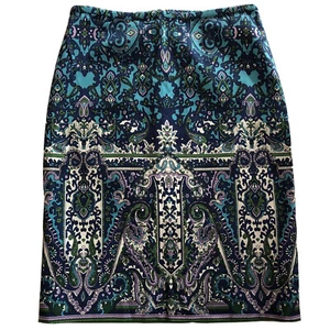 Talbots Pencil Skirt Size 2p 2 Petite Turquoise Blue Purple Green Paisley Print - Picture 1 of 6