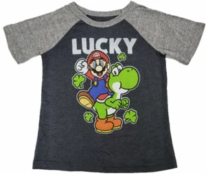 Super Mario Bros Yoshi Shamrock Lucky Jungen T-Shirt (grau) - Bild 1 von 1