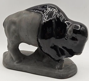 Vtg Native American Pottery Black/Gray Buffalo Bison Figurine Signed MA - Picture 1 of 15