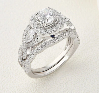 Anillo de compromiso nupcial de oro blanco real de 14K de moissanita redonda ... - Imagen 1 de 4