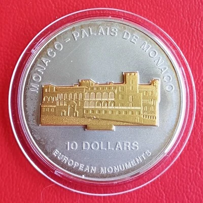 10 dólares Nauru 2004 PP / Palacio de Mónaco / Monumentos Europeos / 1 OZ Ag Foto 1 de 3
