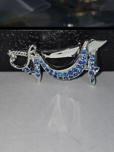 Beautiful Vintage ORA Signed Sword Brooch Estate Jewelry Blue Rhinestones 