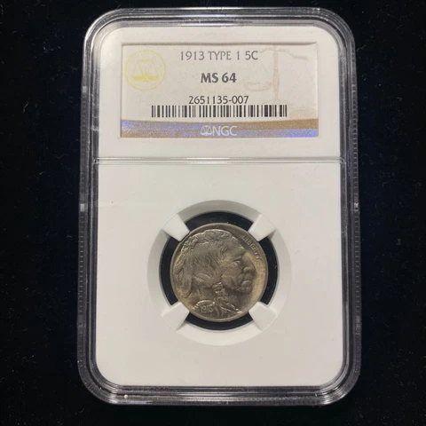 1913 Type 1 5 Cent Nickel US Mint NGC MS64 BU UNC Cover