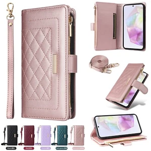 Zipper Grid Leather Wallet Phone Case For Samsung A56 A36 A16 A55 A35 A34 A24 - Picture 1 of 17