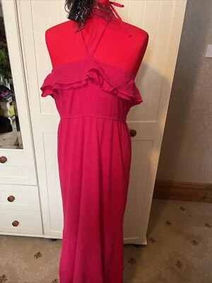 Vestido longo BHS Riviera feminino gola alta Reino Unido tamanho 12 cerise rosa algodão crepe - Imagem 1 de 4