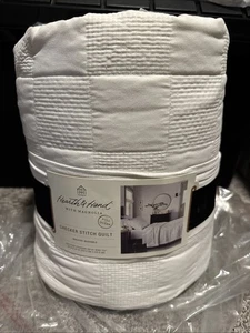 NEW! Threshold 100% Cotton Double Cloth Stitch Quilt Off White FULL/QUEEN - Picture 1 of 7