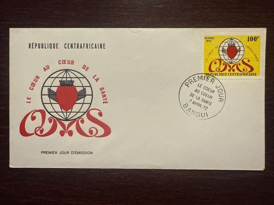 FUNDA CENTRO ÁFRICA FDC AÑO 1972 CARDIOLOGÍA SALUD AUDITIVA MEDICINA SELLOS Foto 1 de 1