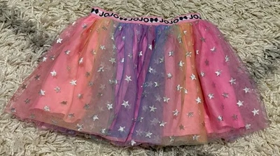 JoJo Siwa Tulle Skirt Tutu Pink Sparkle Silver Stars Nickelodeon Girls Size 7/8 - Image 1 of 4