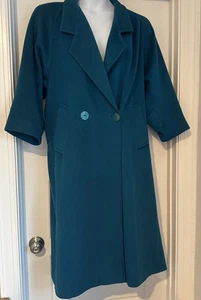 Michelle Stuart VTG 90s Peacock Blue Wool Coat BARGAIN Fits L  - Picture 1 of 19
