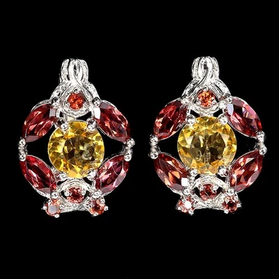 925 Sterling Silver Earrings Round Citrine 7mm Rhodolite Natural Gemstone Jewelr - Image 1 of 4